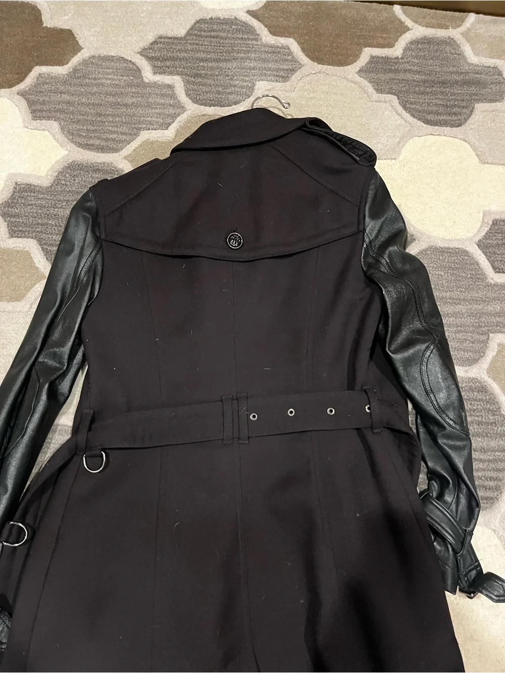 Burberry Black Trench Coat with Leather Sleeves (8) - Picture 11 of 11